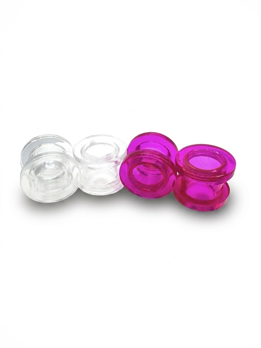 Set of 2 Pairs 00g Acrylic Ear Gauges Plugs Screw on Tunnels - Clear & Magenta